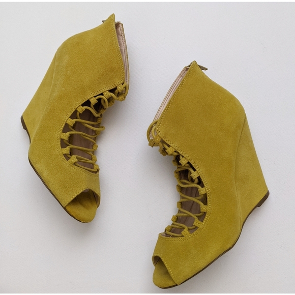 Shoemint Suede Leather High Heel Open Toe Lace Up Wedges Women's Size 5.5 - Picture 2 of 12